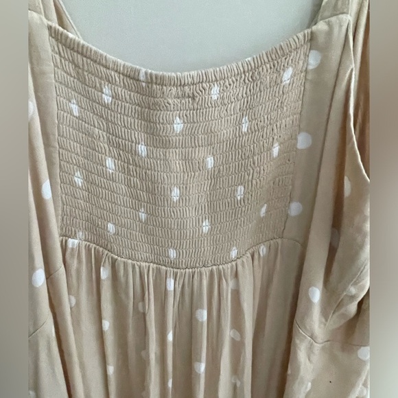 Old Navy Polka Dot Maxi Dress Womens Beige White Smocked Side Slit Slip Size XXL - Picture 4 of 7
